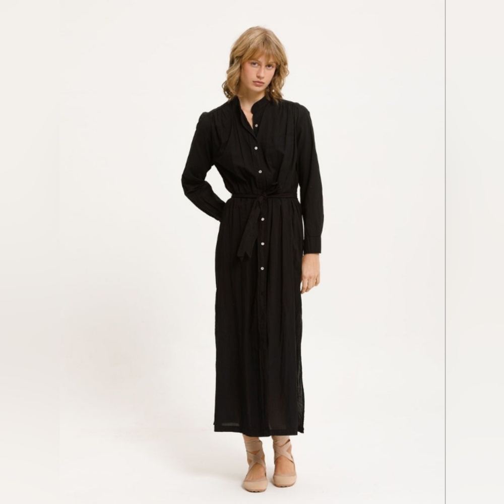 Cali Dreaming Black Satin Shirt Dress XS